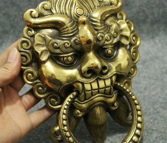YM 311 Feng Shui Chinese Bronze Copper Guard Foo Fu Dog Lion Head Statue Door Knocker | Дом и сад