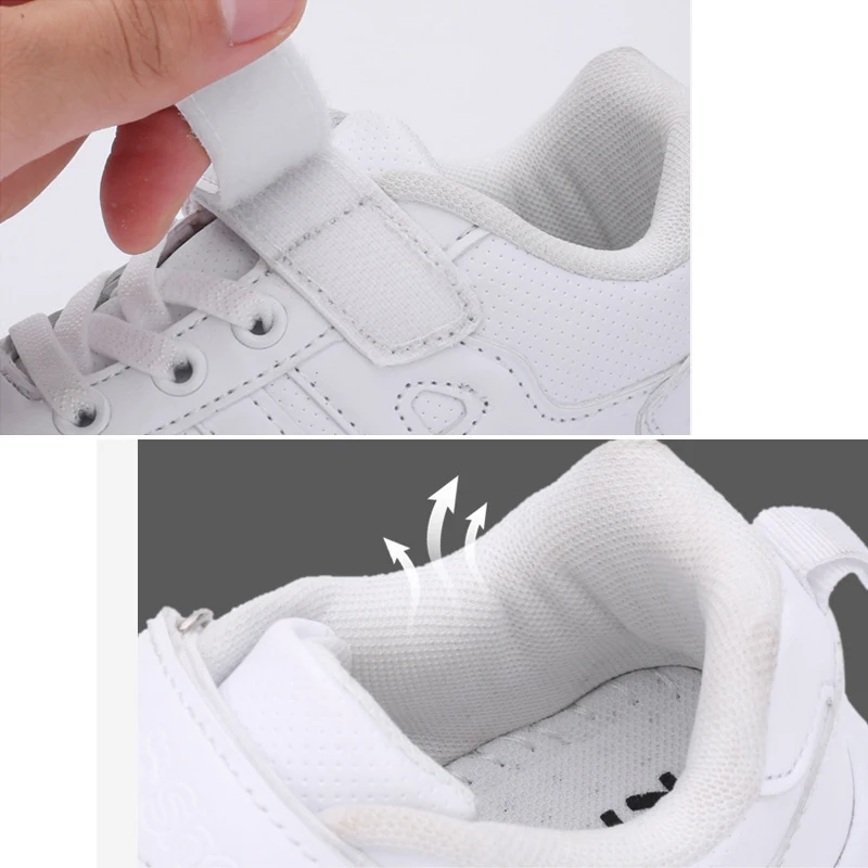 Кроссовки детские из ПУ кожи без шнуровки Спортивная дышащая повседневная обувь