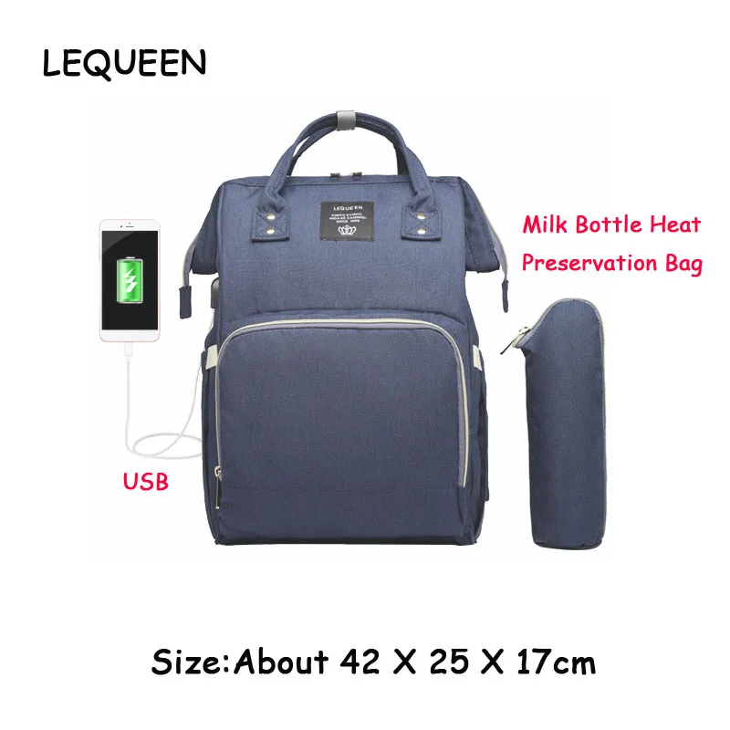 258922.02 LEQUEEN USB Водонепроницаемая сумка для подгузников, usb зарядка, большие рюкзаки для кормящих мам, сумка для подгузников, бренд bolsa maternidade - Цвет: 258922.02