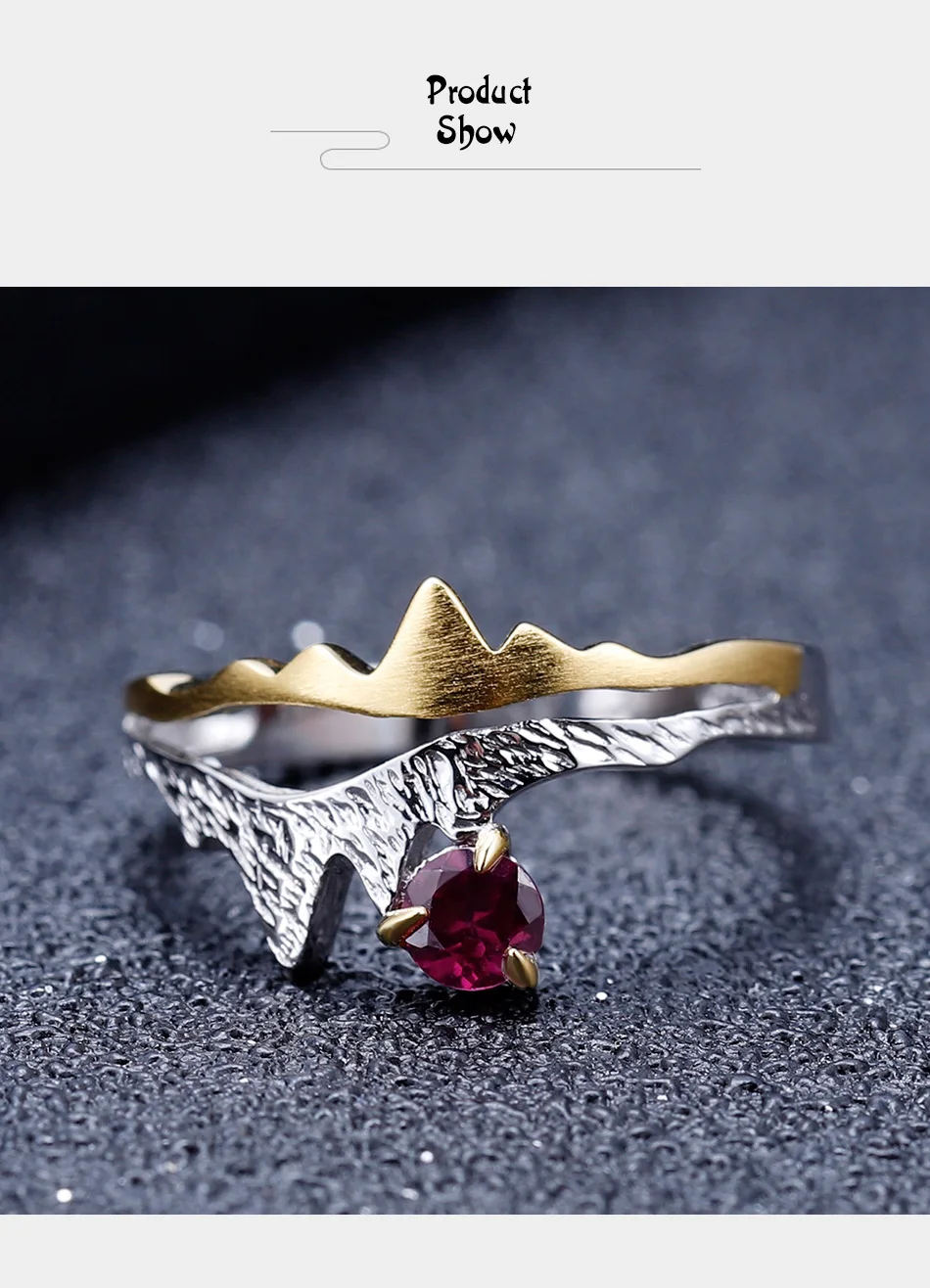 GEM'S BALLET 0.36Ct Natural Rhodolite Garnet Ring 925 Sterling Silver Handmade Adjustable Open Ring For Women Engagement Jewelry