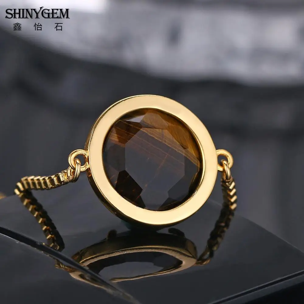 ShinyGem 15 мм граненые круглые полудрагоценные камни браслеты с подвеской