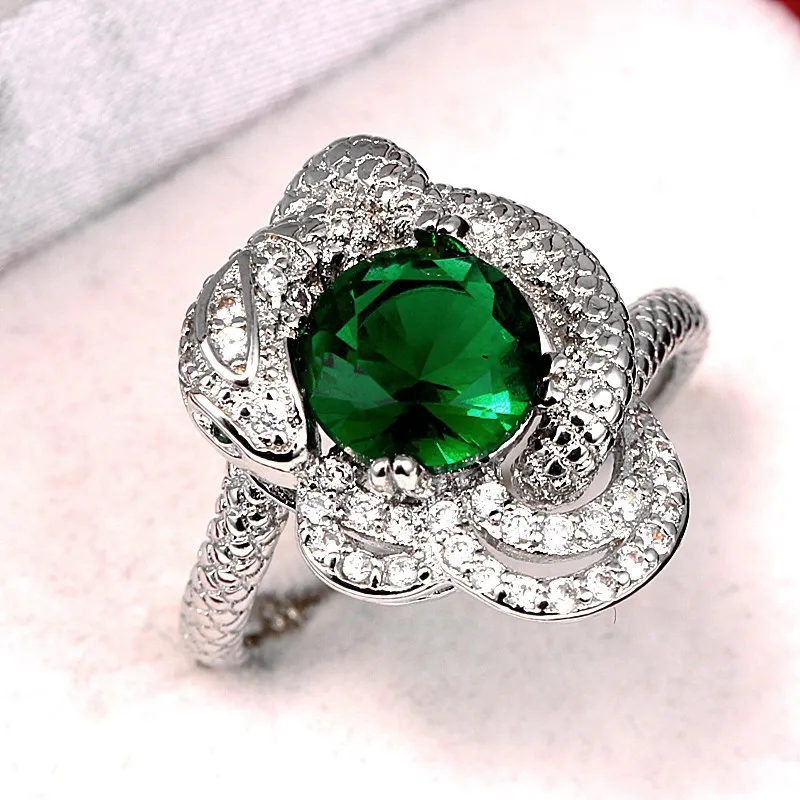 Новинка 2018 кольцо с зеленым камнем и змеиным рисунком тренд аксессуары для