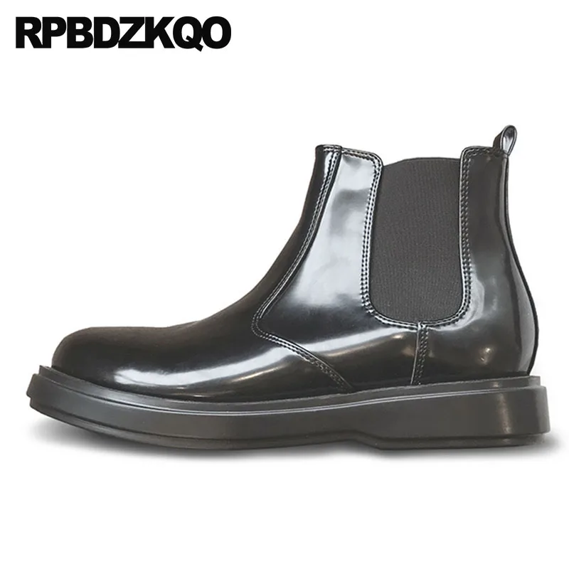 Теплые дизайнерские мужские ботинки Челси на меху Сезон осень Лакированная кожа