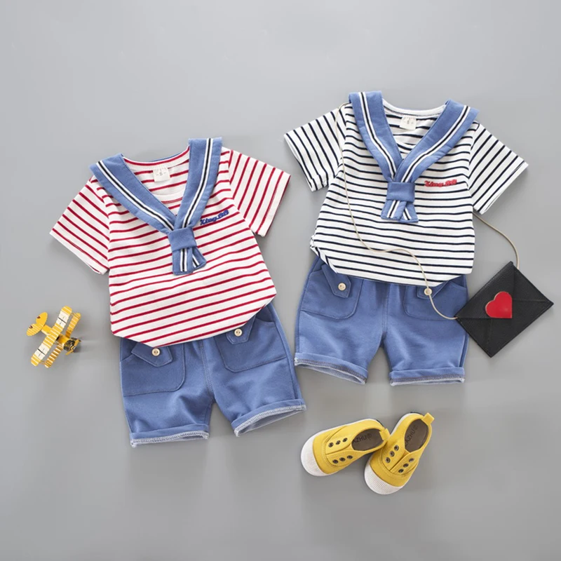 Children's CostumesBoys and Girls Small Naval Sailor Uniforms T-shirt Shorts Toddler Casual Outfits Sets | Детская одежда и