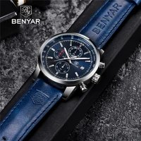 benyar sport mens watches top brand luxury business male leather chronograph quartz military wrist watch men clock reloj hombre