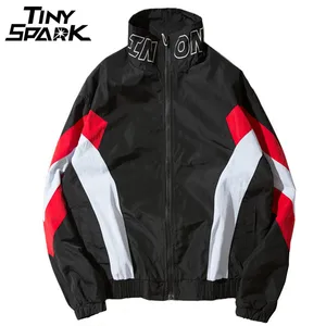 Ветровка мужская на молнии, пальто, куртка в стиле хип-хоп, пэчворк, Геометрический стиль, винтажная спортивная куртка, уличная одежда, повседневная осень 2020