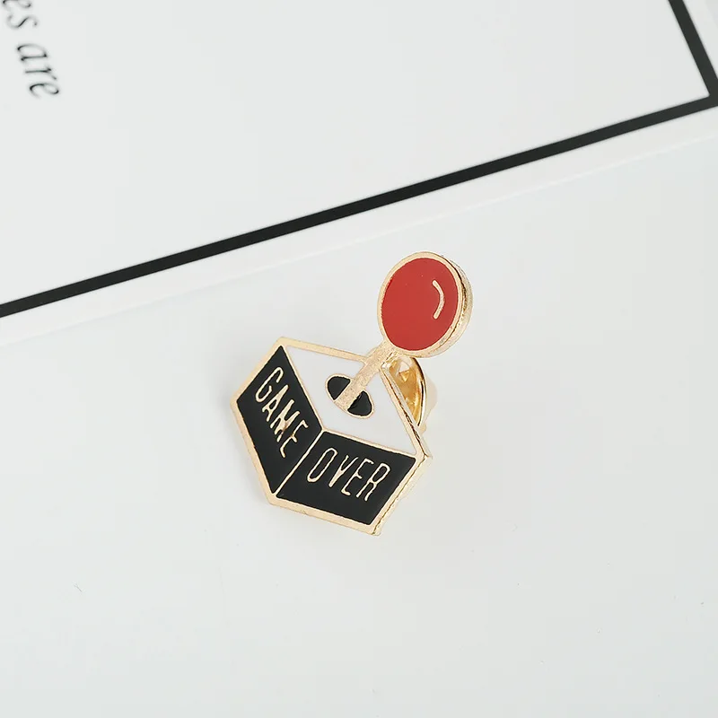New game over handle brooches For women Enamel pins girl clothes Cartoon collar pin Coat badge Alloy jewelry gifts | Украшения и