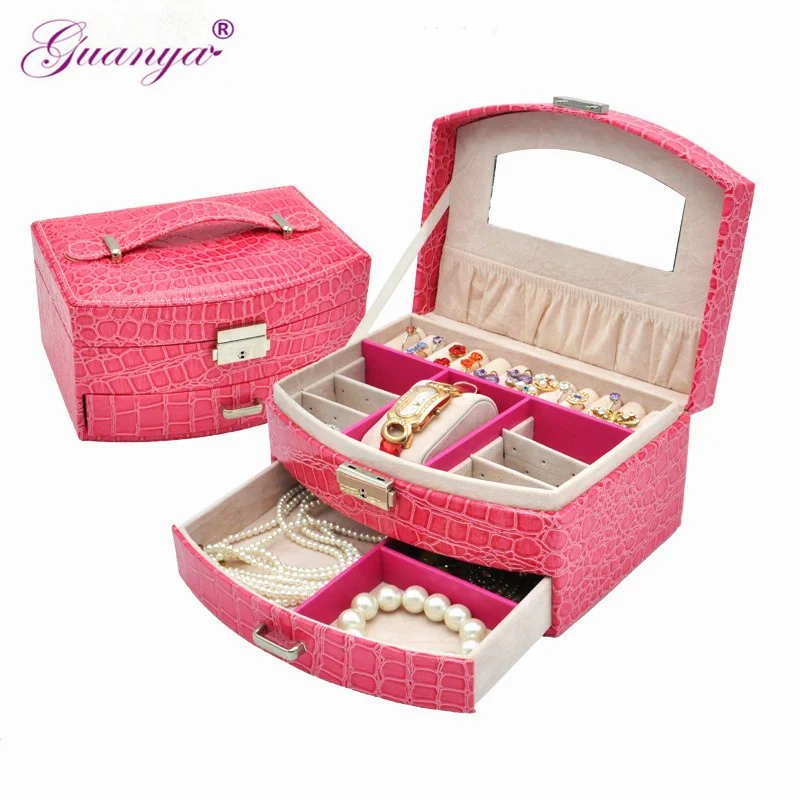 Guanya High-grade leather jewelry box 2 layers sector shape cosmetic storage birthday gift makeup organizer | Украшения и