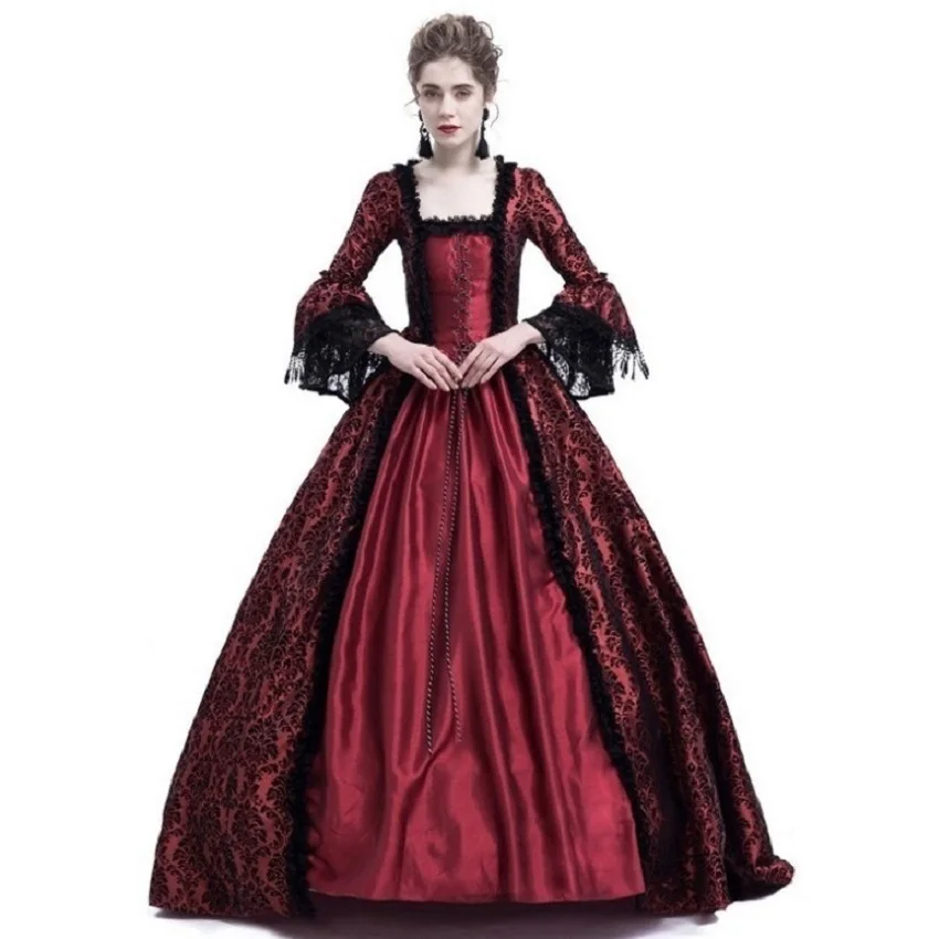 as shown Larp Halloween Velvet Witch Princess noble Long Dress Adult Costume Cosplay Outwear Gothic Medieval Dress trumpet Queen Costume - Цвет: as shown