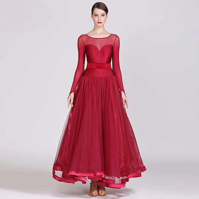 wine red Новые платья для конкурса бальных танцев, стандартные платья для танцев, женские платья для вальса, бальные платья, Одежда для танцев с бахромой DQS2173 - Цвет: wine red