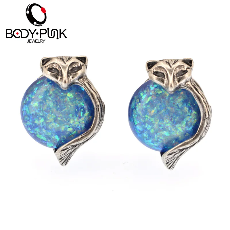 

BODY PUNK Blue Piercing Jewelry Burnished Fox With Opal Center Ear Plugs Screw Tunnel Expanders Earrings Gauges 6-14MM