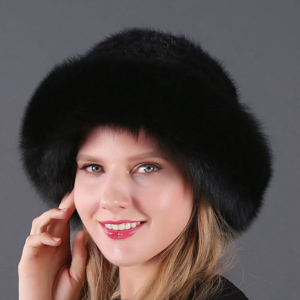 Русская зимняя норковая кашемировая женская шапка из лисьего меха Панама