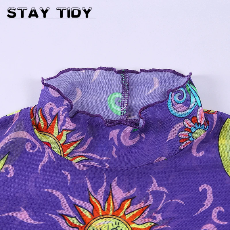 STAY TIDY фиолетовая сетчатая Прозрачная женская толстовка с принтом Футболка 2019