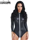 Женское нижнее белье, облегающие чулки в стиле панк из искусственной кожи, с длинными рукавами, на молнии, для вечеринок, трико, комбинезон, боди, облегающий костюм, сексуальная клубная одежда