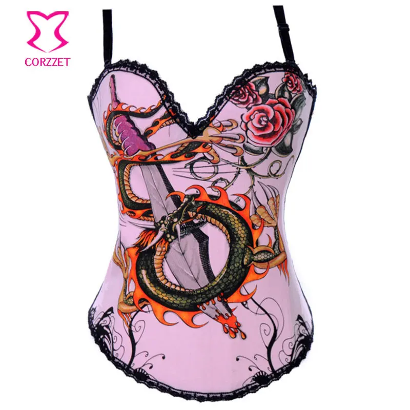 Черный хлопковый корсет Burlesque с принтом меча дракона Женский для клубной
