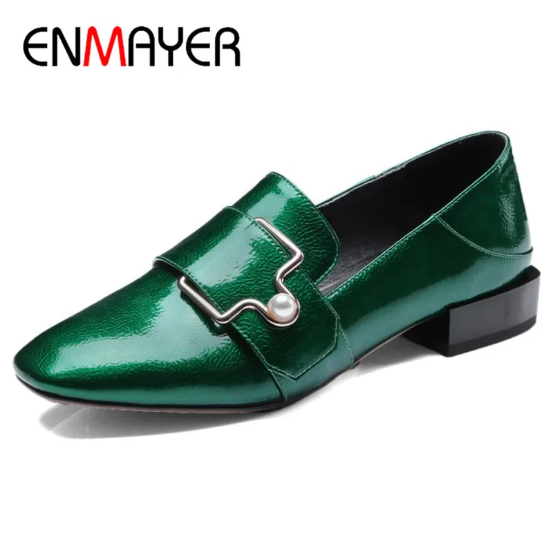 

ENMAYER Metal Decoration Shoes Woman Round Toe Derby Shoes Flats Dress Shoes Big Size 34-42 Black Green Wine Red Shallow Flats