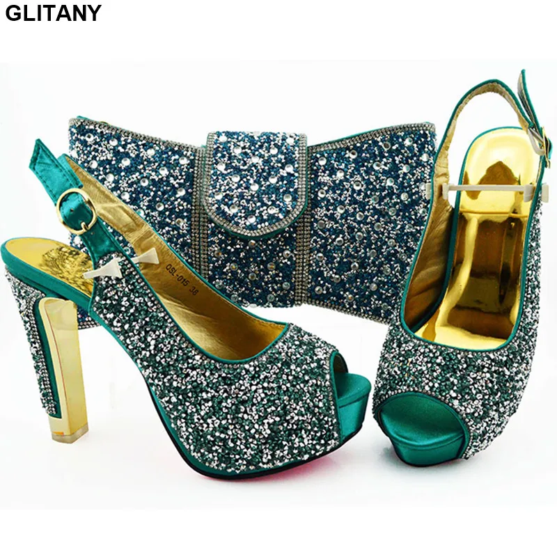 New Arrival Matching Shoes and Bag Set Decorated with Rhinestone Luxury Women Wedding Summer High Heeled for | Обувь