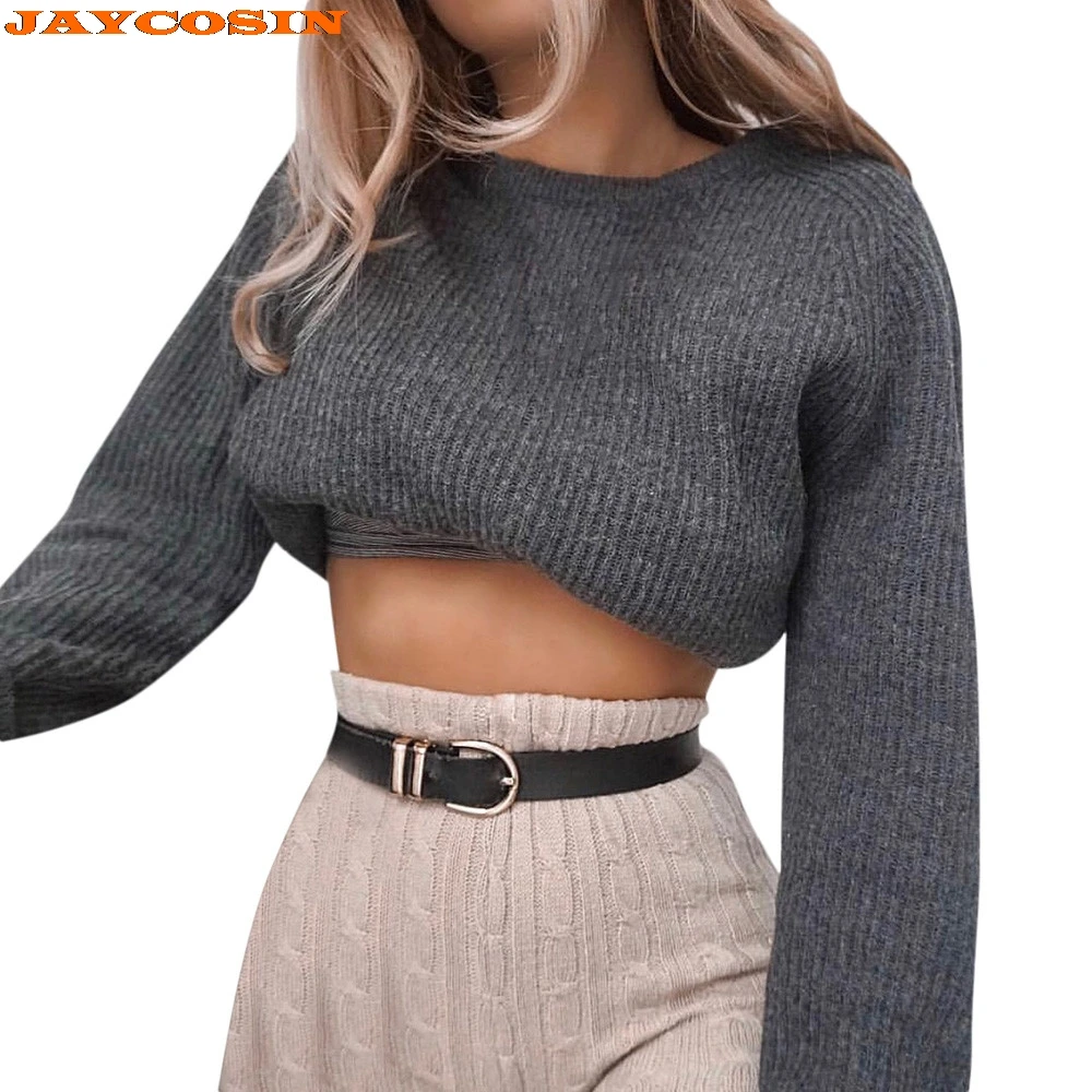 JAYCOSIN New Fashion Design Women Solid Color O-Neck Knitted Warm long Latern Sleeve Sweater Blouse High Quality | Женская одежда