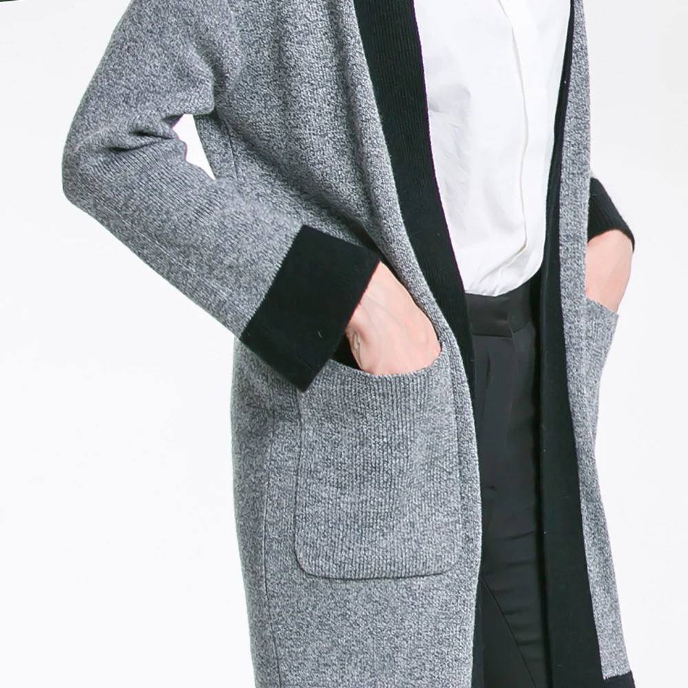 Женское трикотажное пальто длинный серый хлопковый кардиган свободный тонкий