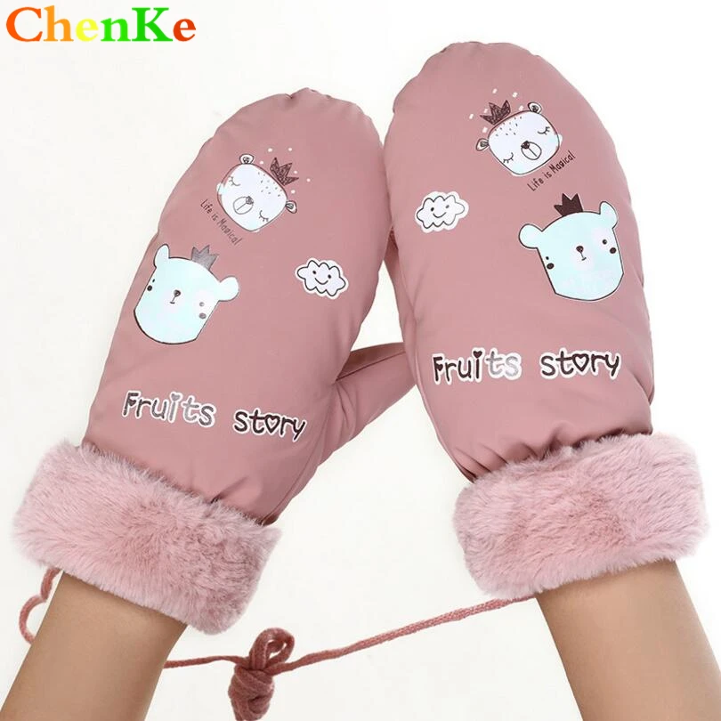ChenKe прекрасный мультфильм и письмо печати Женская зимняя обувь Хлопок ThickerWarm перчатки Женские Симпатичные пальцев Для женщин веревку твердых варежки
