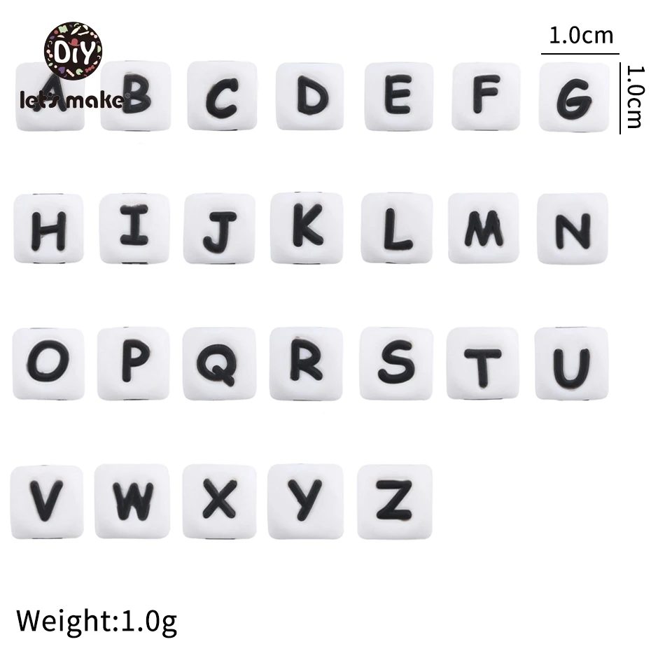 Let's Make 10pcs 10mm Silicone Beads Letter Alphabet Silicone Letter Beads Bpa Free Silicone Beads DIY Teething Baby Teether