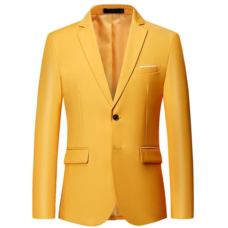 yellow Высококачественный зеленый, белый, серый, желтый, фиолетовый блейзер для мужчин, приталенный мужской повседневный Блейзер, пиджак M-5XL мужские блейзеры - Цвет: yellow
