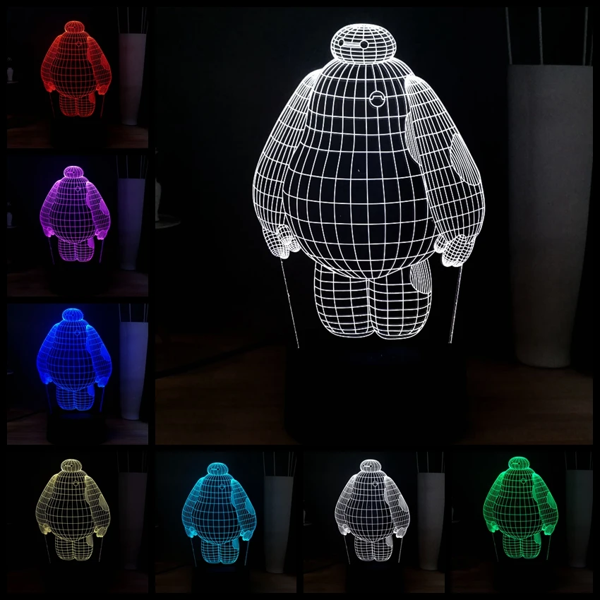 3D мультфильм милый Baymax акриловая панель лампа 7 цветов Изменение иллюзия RGB милое