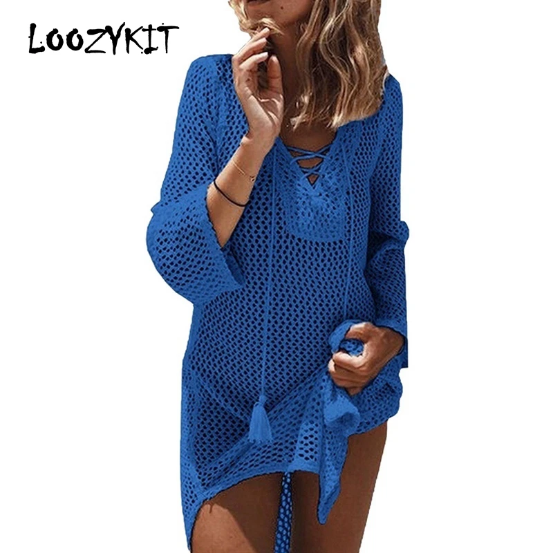 Loozykit новое пляжное бикини вязаное крючком платье с бахромой женская летняя