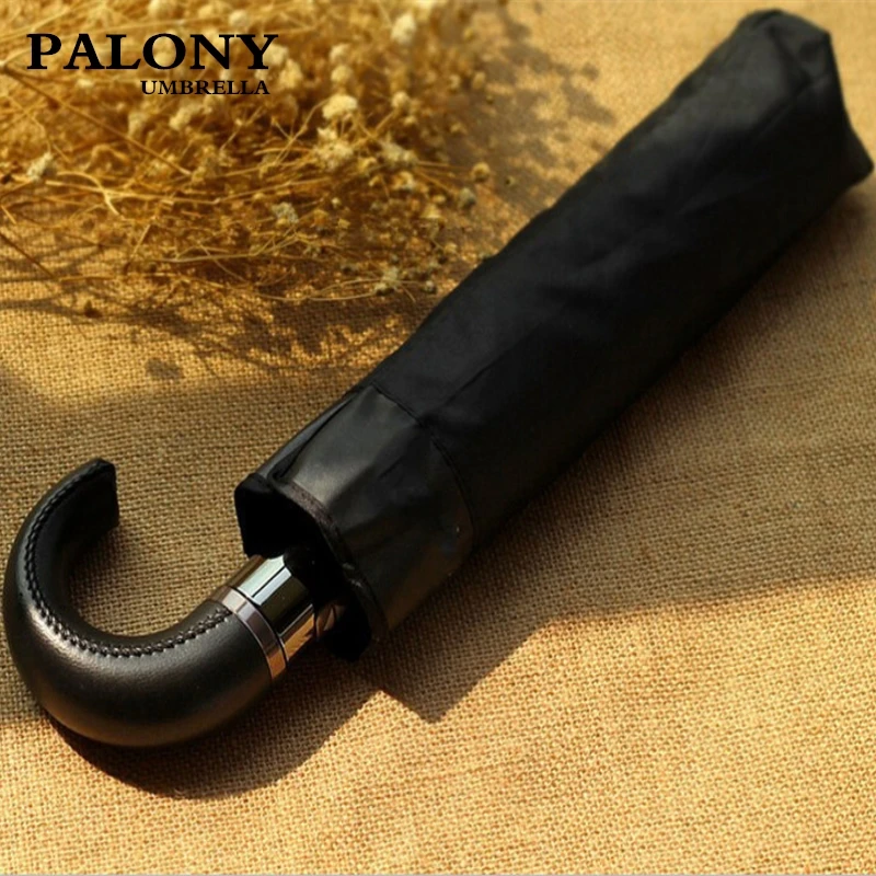 Мужские автоматические зонты PALONY Barnd черные складные с кожаной ручкой 10