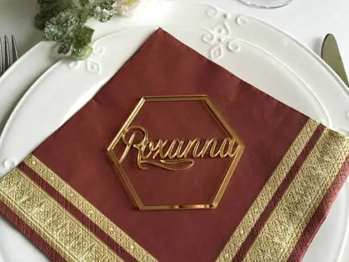 Персонализированные геометрические свадьба место открытки акрил шестиугольник