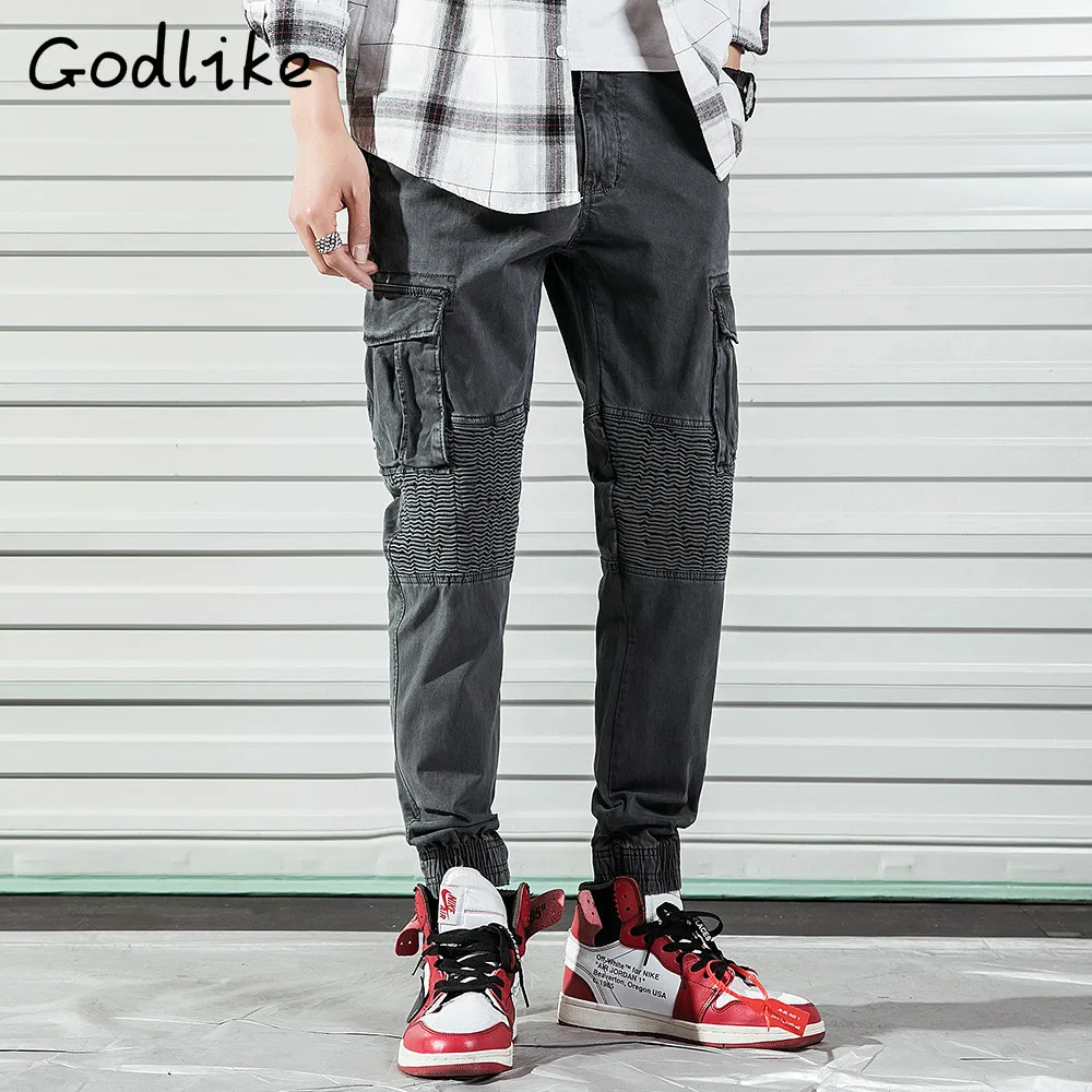 Штаны для бега Лето 2018 мужские большие карманы серебряные комбинезоны весенние