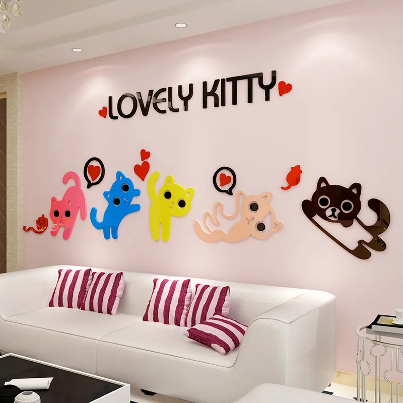 Прекрасный Kitty Дизайн стены Стикеры DIY акрил Наклейки для детской комнаты ясли