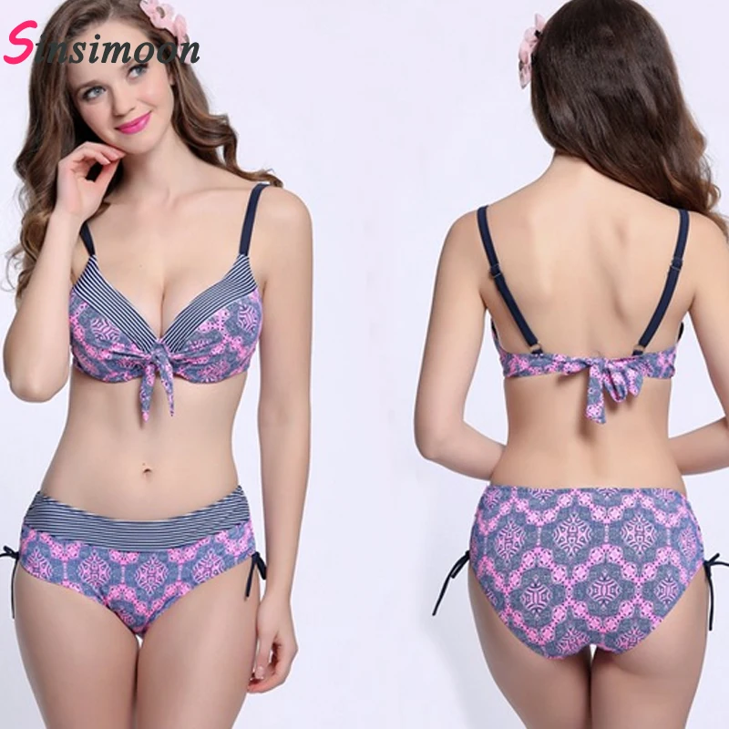 Сексуальный розовый купальник в полоску с принтом большие чашечки размеры