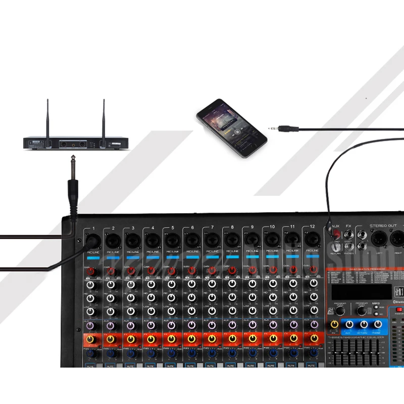 750 Вт+ 750 Вт 12 канальный усилитель звука bluetooth микшер USB 99 DSP цифровые эффекты DJ микшерный пульт Оборудование студии звукозаписи