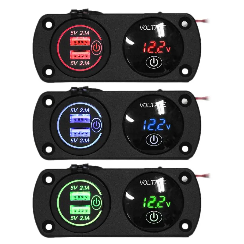 DC 12 V-24 V светодиодный цифровой вольтметр+ Dual USB выход Мощность гнездо Панель 2.1A Зарядное устройство с сенсорным переключателем для автомобиля морской лодки Rv