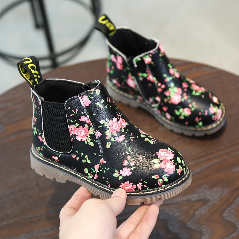 COZULMA Boys Girls Printed Martin Boots Baby Kids Winter Children Anti-skid Shoes Flowers Zipper Ankle | Детская одежда и обувь