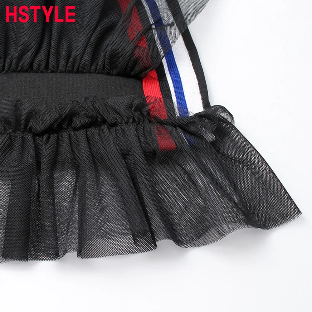 HSTYLE 2018 слово чашка Юбка из сетчатой ткани для Для женщин в полоску Трикотажная