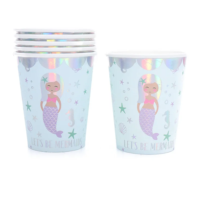 cup 6pcs QWWSS детский набор для дня рождения, хит, Серебряная Русалка, принадлежности для тематической вечеринки, праздничные, вечерние, сделай сам, декоративные игрушки - Цвет: cup 6pcs