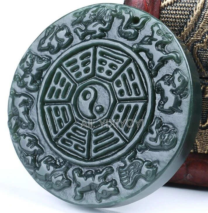 Beautiful Natural Green HeTian Jade Carved Chinese Zodiac BaGua Lucky Pendant Rope Necklace for Man Amulet Charm Fine Jewelry images - 6