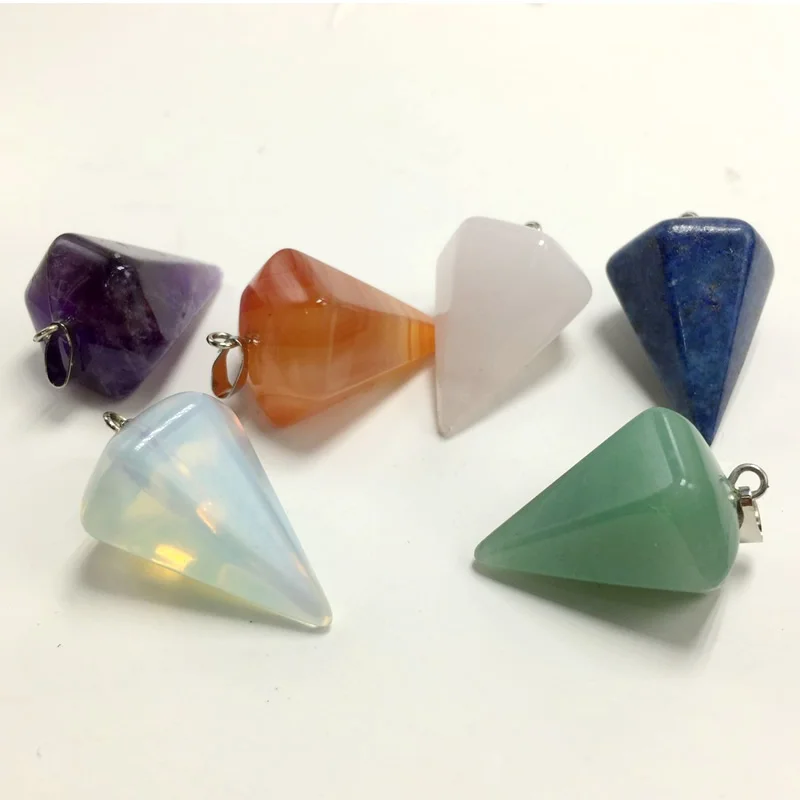

Hot Sale Natural Stone Crystal Pendulum 6 Colors Black Green Quartz Facet charm Jewelry Statement Pendant Necklace Drop