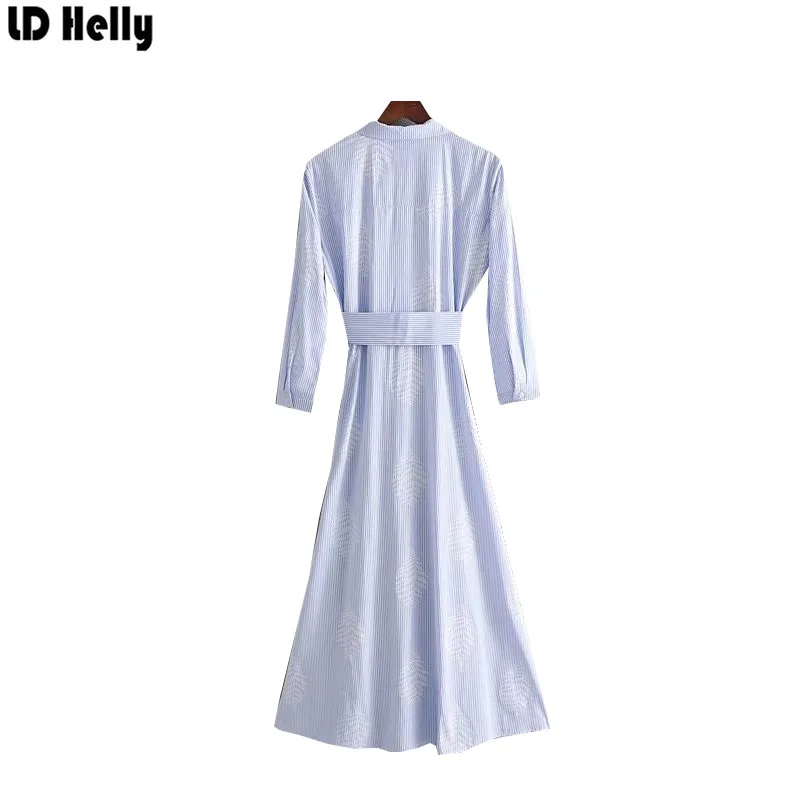 Женское платье в полоску LD Helly винтажное плиссированное до середины икры с поясом