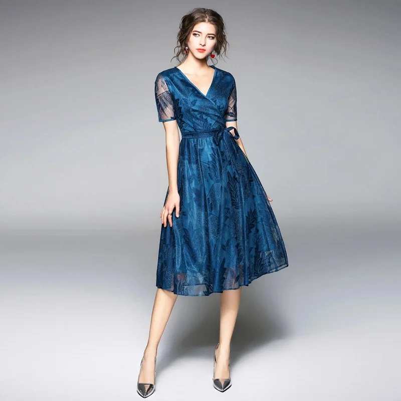 2019 весенне летнее платье женское тонкое кружевное вечернее с v образным вырезом