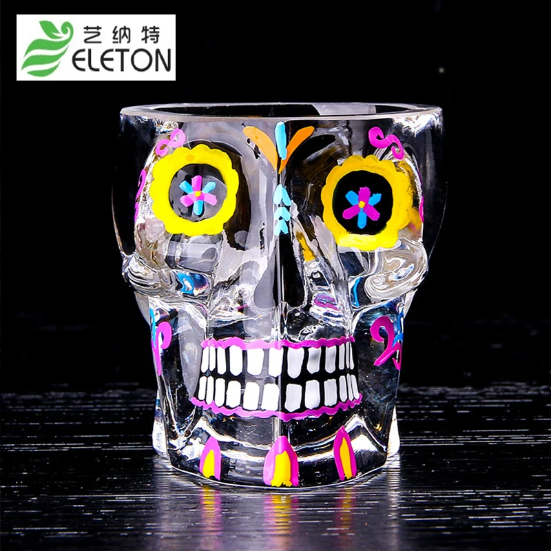 Стеклянная чашка Eleton с цветным черепом 70 мл прозрачная стеклянная для виски вина
