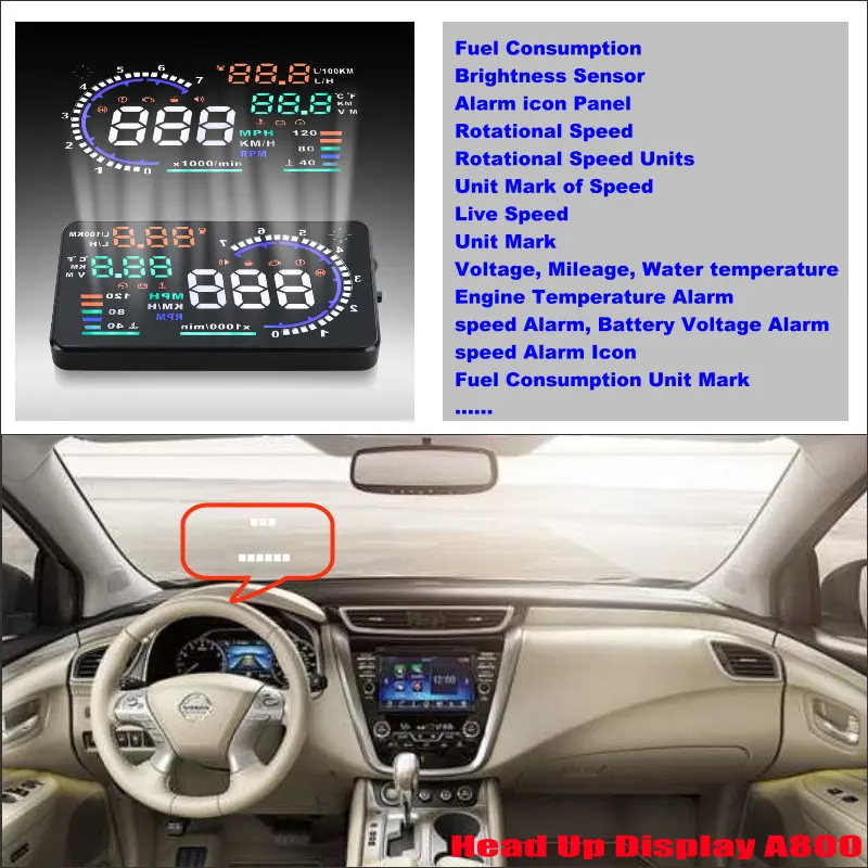 For Nissan Teana Maxima/Murano 2009-2018 Car OBD HUD Head Up Display Driving Screen Projector - Reflecting Windshield