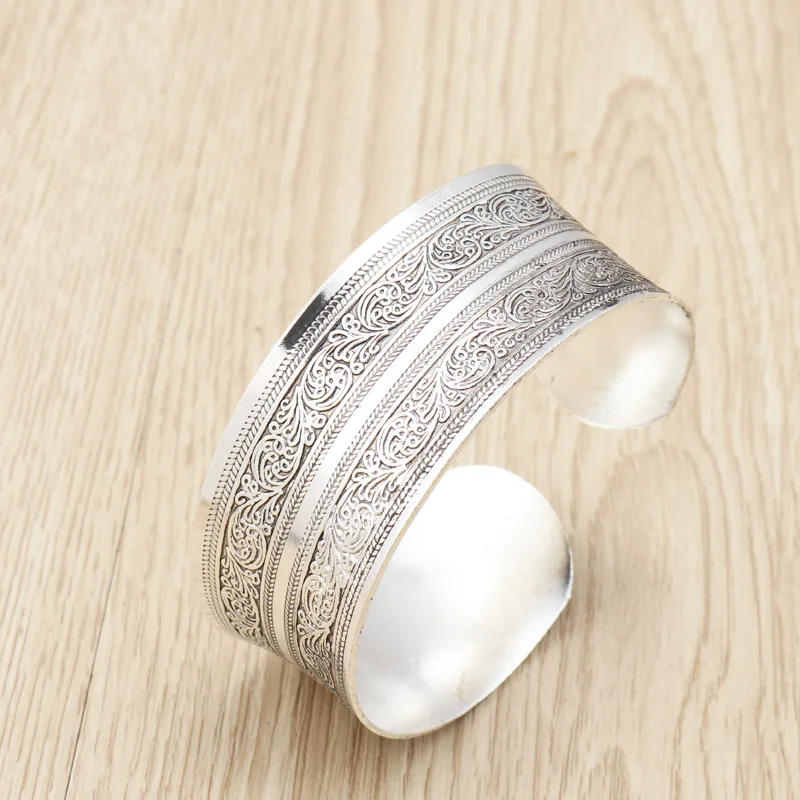 Женский браслет в стиле панк Sebalsy серебристый цвет открытый с листьями и цветами