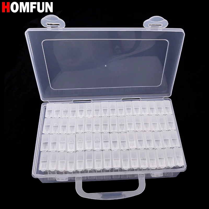 HOMFUN Diamond embroidery diamond painting tool! 64 lattice transparent plastic storage box Grid jewelry Drill Storage Box | Дом и сад