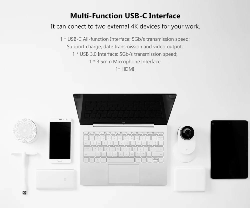 Xiaomi Laptop Air 12,5 ''Intel Core M3-8100Y двухъядерный ноутбук 4 ГБ ОЗУ 128 Гб SSD Двухдиапазонная HDMI Windows10 1080P HD камера