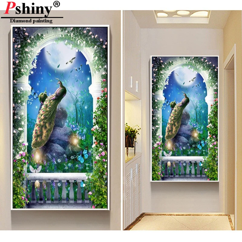 Pshiny 3d DIY Алмазная картина животные полностью квадратные Стразы Вышивка крестиком Алмазная вышивка зеленый павлин украшение для дома F272