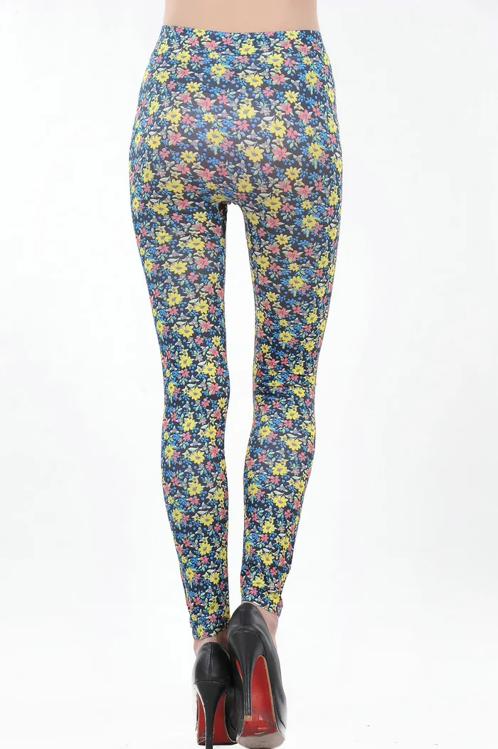 ML7605 дешевые элегантные женские леггинсы с ярко-желтым цветочным принтом |