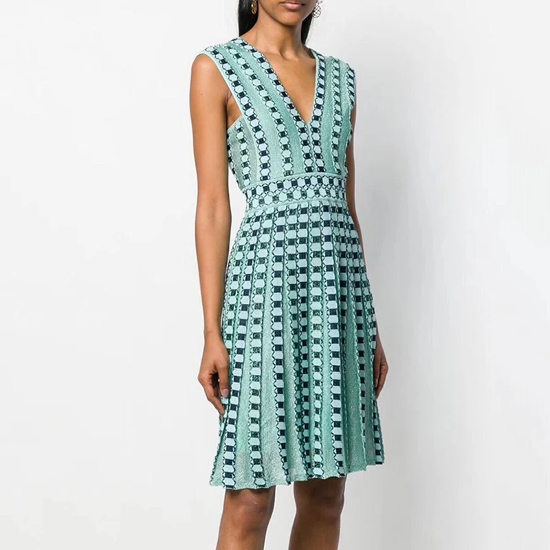 Женское сексуальное Полосатое трикотажное платье с двойным v образным вырезом 2019